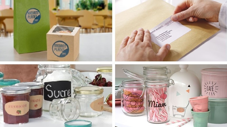 imagem com produtos como potes, envelopes, caixas com etiquetas adesivas afixadas