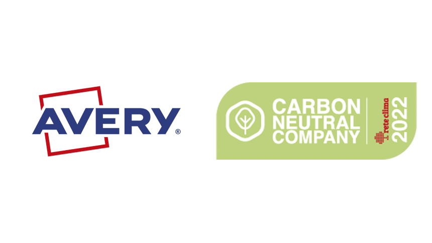 logotipo da Avery e certificação de empresa neutra em carbono