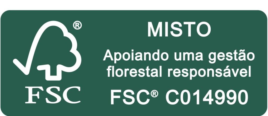 Imagem com o logotipo do Forest Stewardship Council®  que é um sistema internacional de certificação florestal