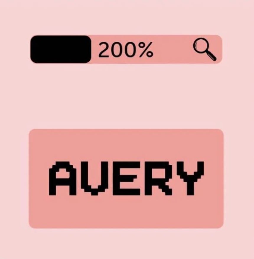Imagem ampliada em 200% da etiqueta rosa avery