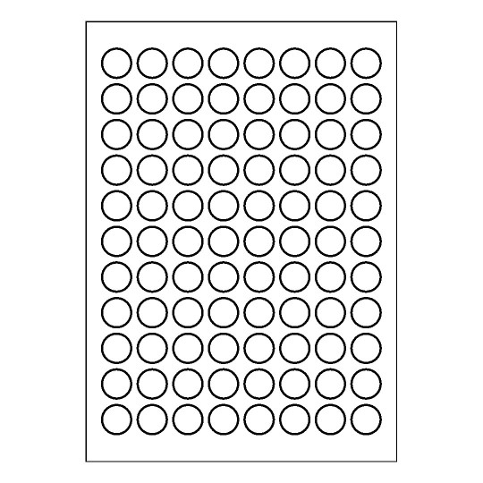 folha em branco com oito fileiras de 11 etiquetas redondas.