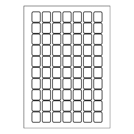 folha branca com 70 etiquetas adesivas retangulares 20x25