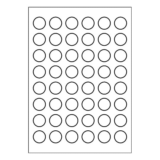 folha de papel em branco com seis fileiras de 8 etiquetas redondas.