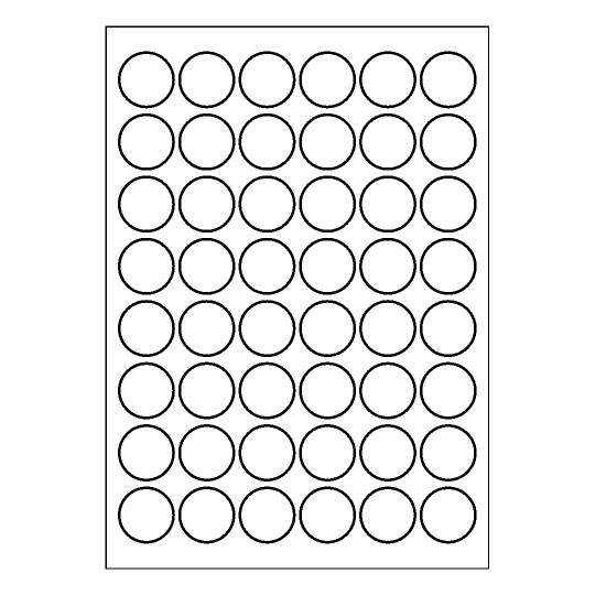 folha de papel em branco com 6 fileiras de 8 etiquetas redondas