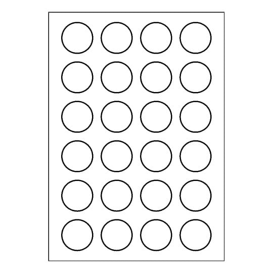 Folha de papel em branco com 4 fileiras de 6 etiquetas redondas