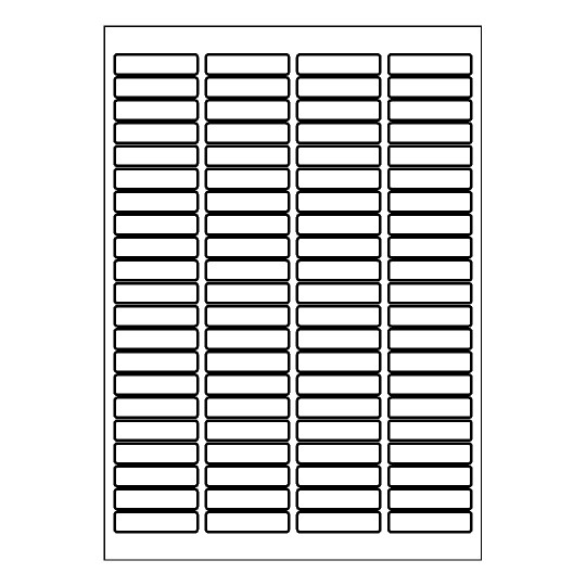folha de papel em branco com quatro fileiras de 21 etiquetas. etiquetas retangulares com cantos arredondados