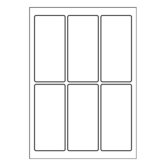 folha de papel em branco com três fileiras de 2 etiquetas. etiquetas retangulares com cantos arredondados