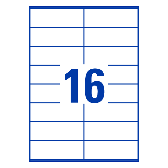 folha branca com 16 etiquetas retangulares 105x36