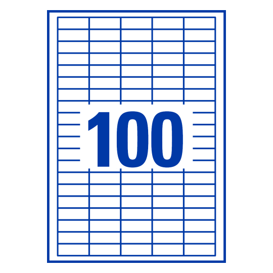 folha branca com 100 etiquetas retangulares 37x14