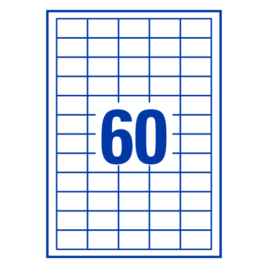 folha branca com 60 etiquetas retangulares 37x23
