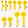 Etiquetas forma de selo com dimensões diferentes entre diâmetro e comprimento
